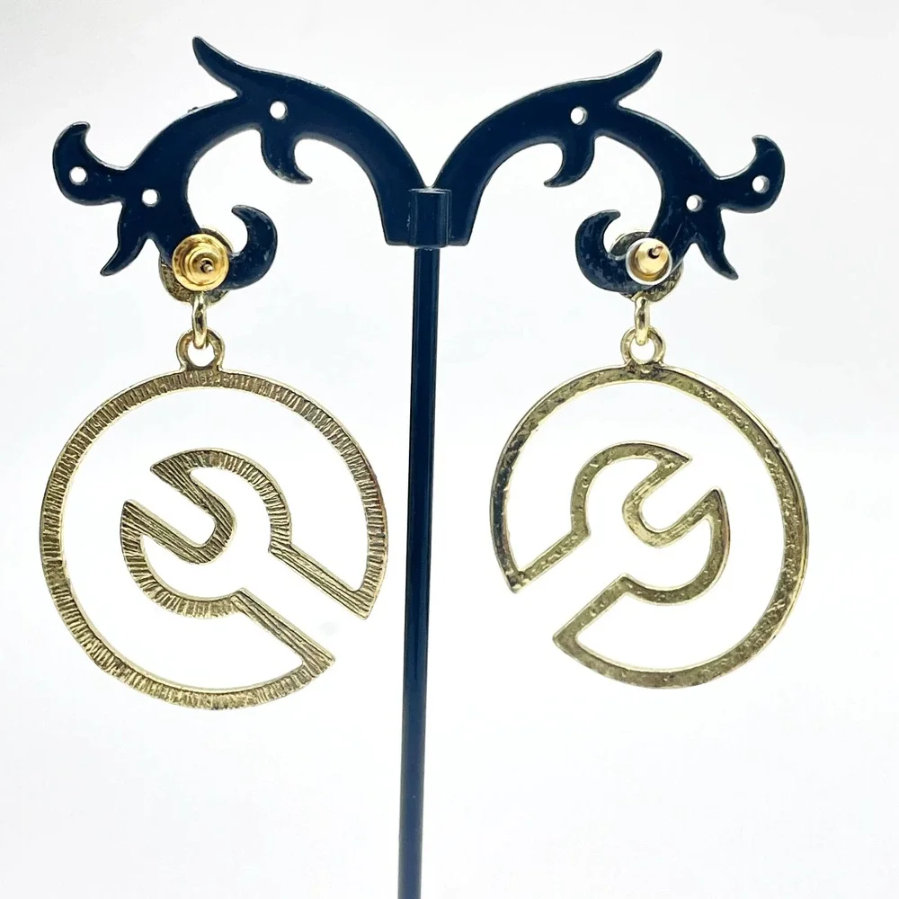 Vintage Gold Tone Pierced Earrings Open Circle Swirl Geometric Statement Retro